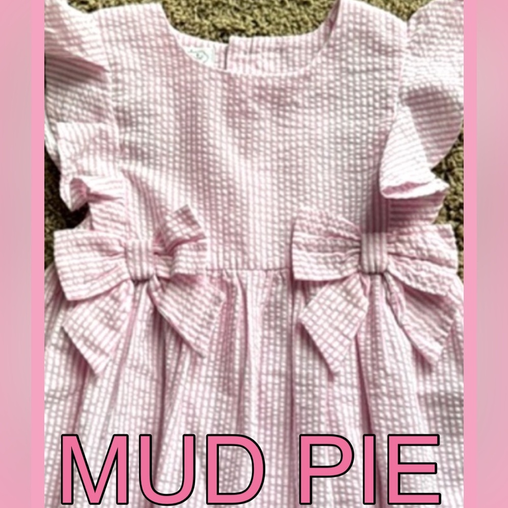 MUD PIE PINK/WHITE STRIPE SEAR-SUCKER TODDLER DRESS Sz 24 mos - 2T